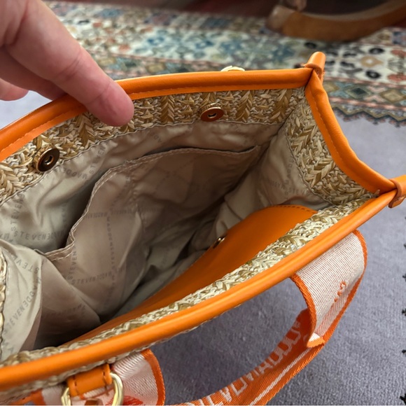 Steve Madden Mango Orange Straw Bwebber Crossbody Purse Tote and Coin Purse - Picture 2 of 6